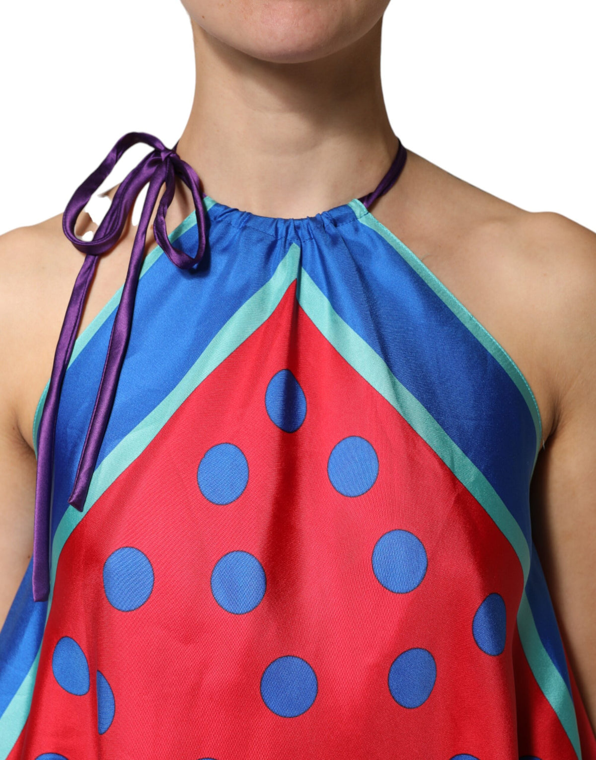 Dolce & Gabbana Multicolor Polka Dot Tie Halter Blouse Top