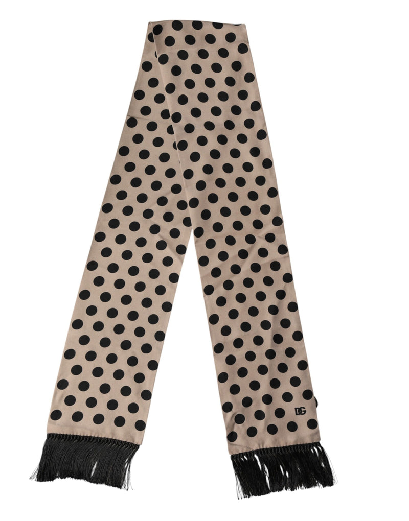 Dolce &amp; Gabbana Bruine Polka Dot Zijden Franjes Foulard Sjaal