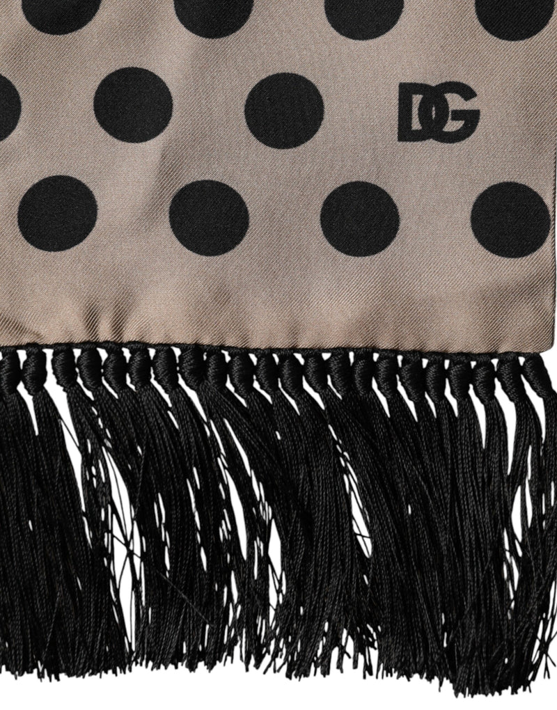 Dolce &amp; Gabbana Bruine Polka Dot Zijden Franjes Foulard Sjaal