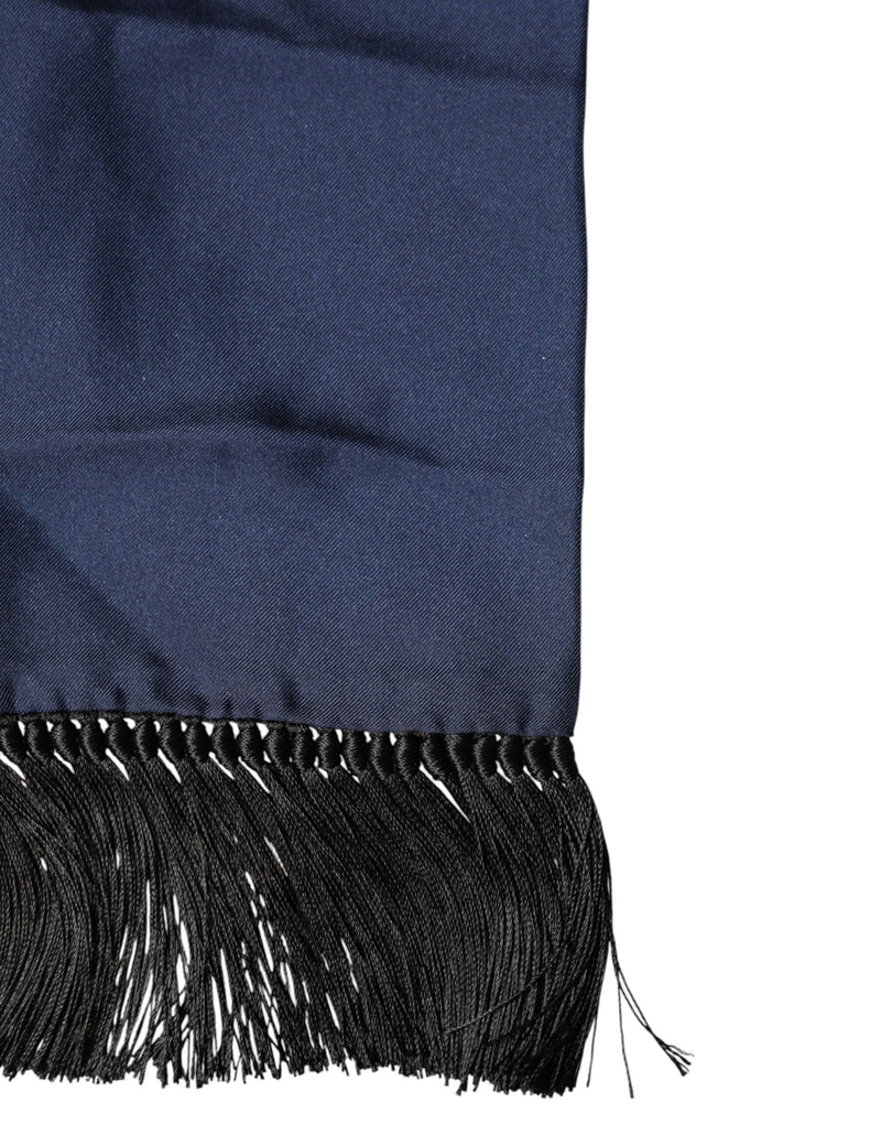 Foulard Dolce &amp; Gabbana bleu marine en soie à franges