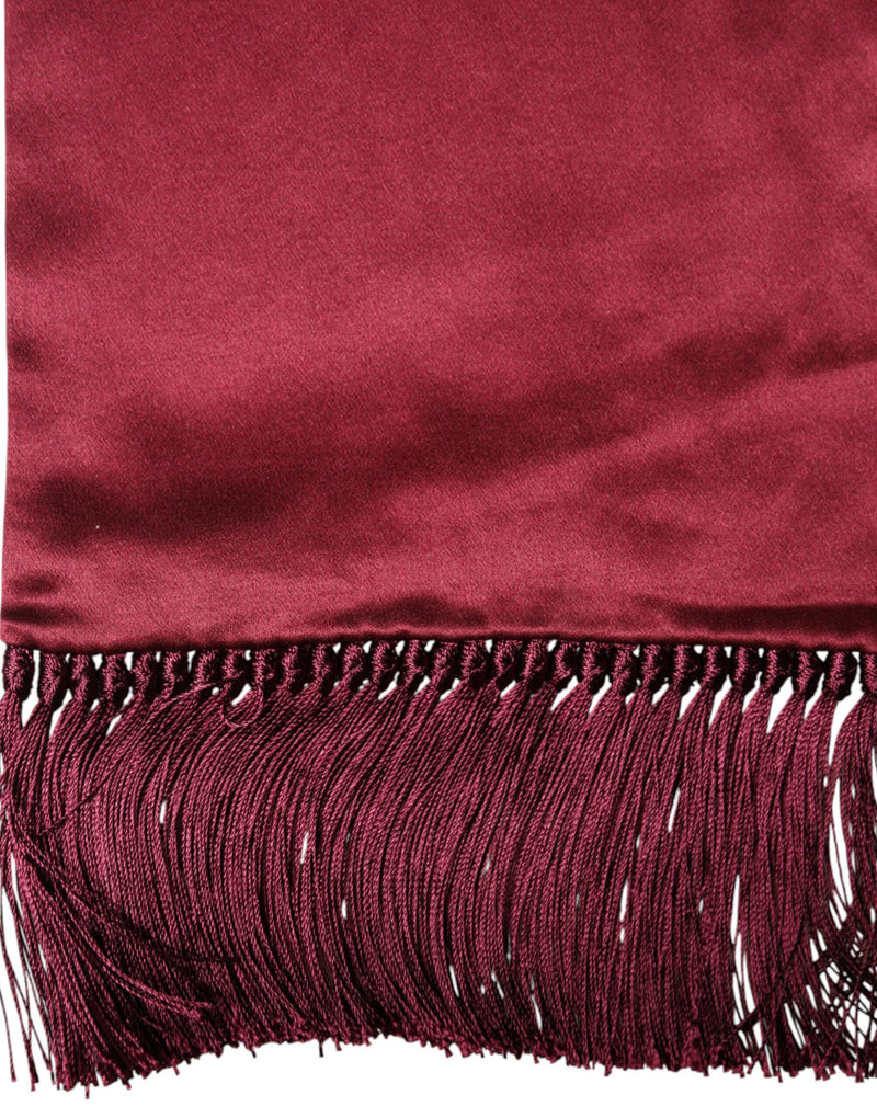 Dolce & Gabbana Red Satin Silk Fringes Neck Foulard Scarf