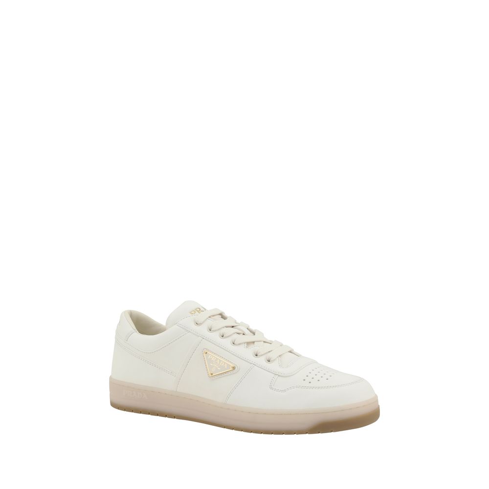 Prada Witte Kalfsleren Bos Taurus Lage Sneakers