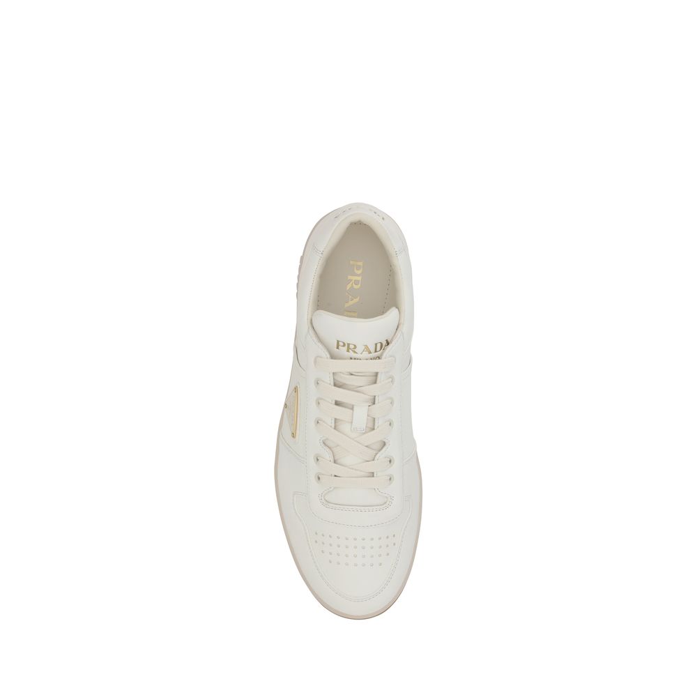Prada Witte Kalfsleren Bos Taurus Lage Sneakers