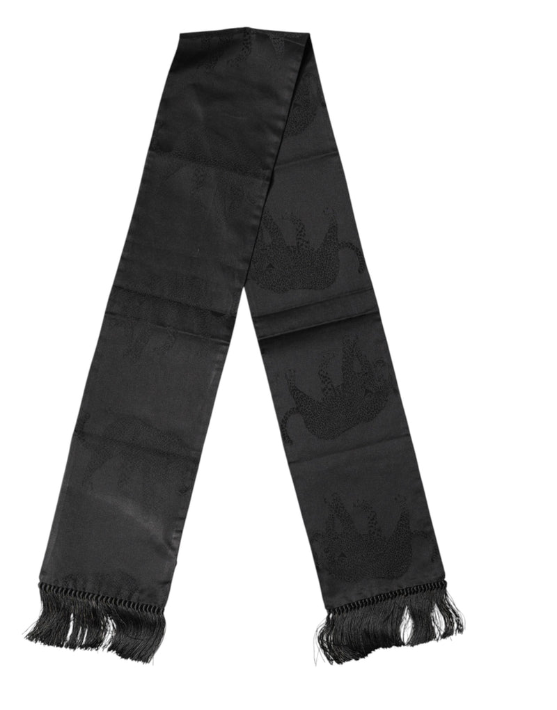 Foulard Dolce &amp; Gabbana en satin de soie noir à franges