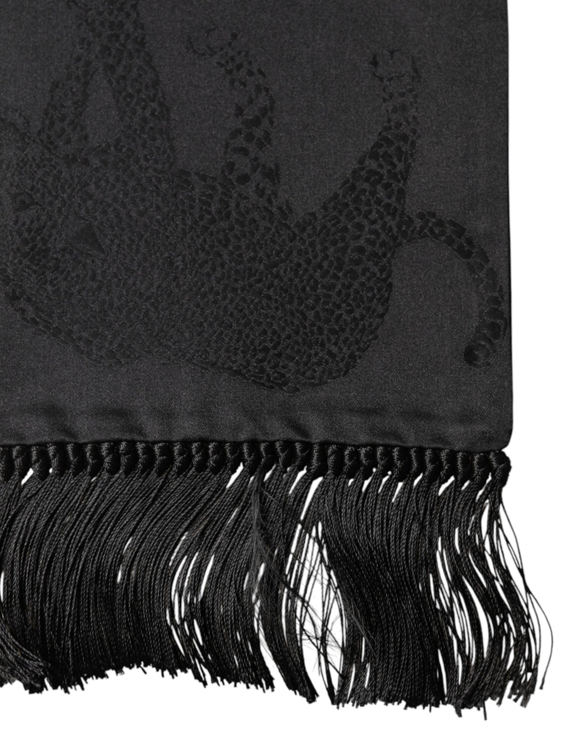 Foulard Dolce &amp; Gabbana en satin de soie noir à franges