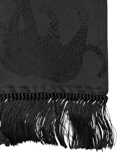 Foulard Dolce &amp; Gabbana en satin de soie noir à franges