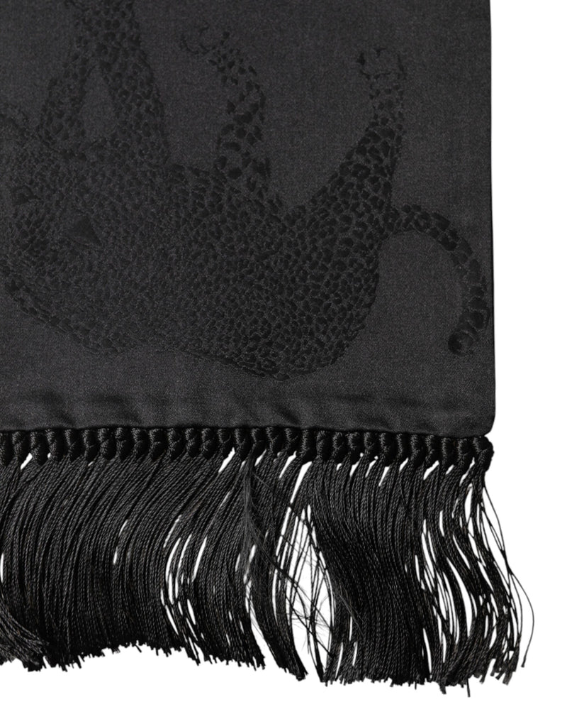 Foulard Dolce &amp; Gabbana en satin de soie noir à franges