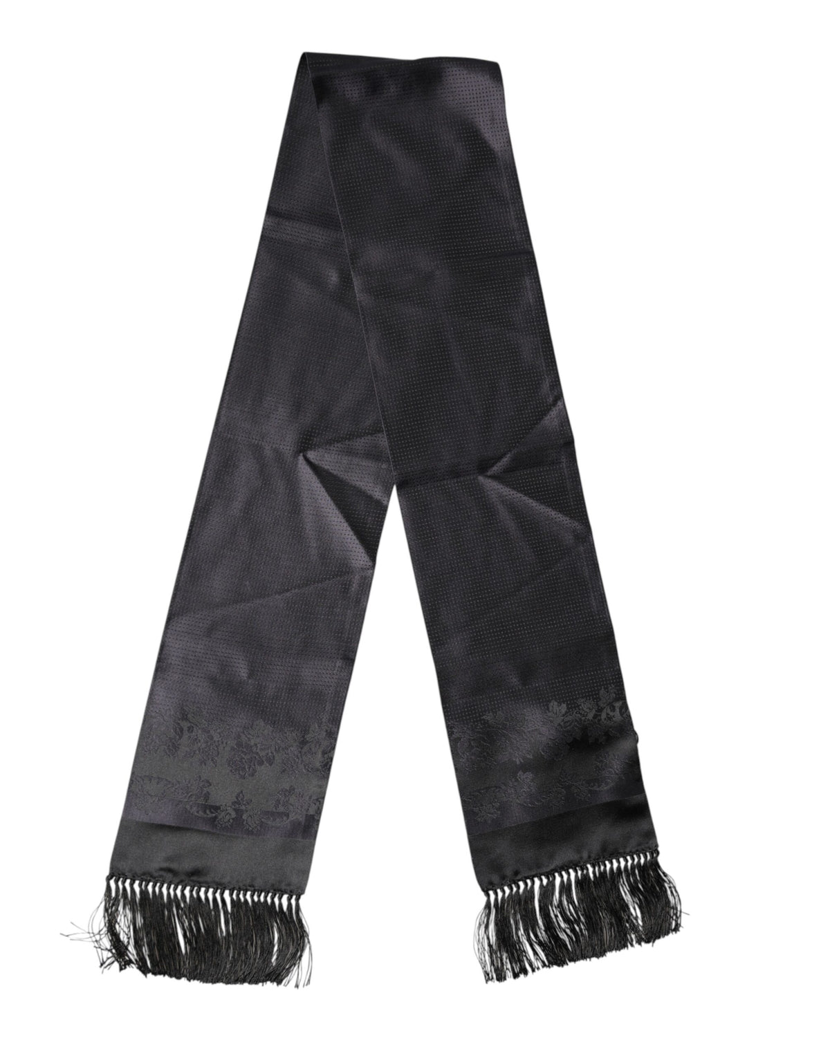 Foulard Dolce &amp; Gabbana en satin de soie noir à franges