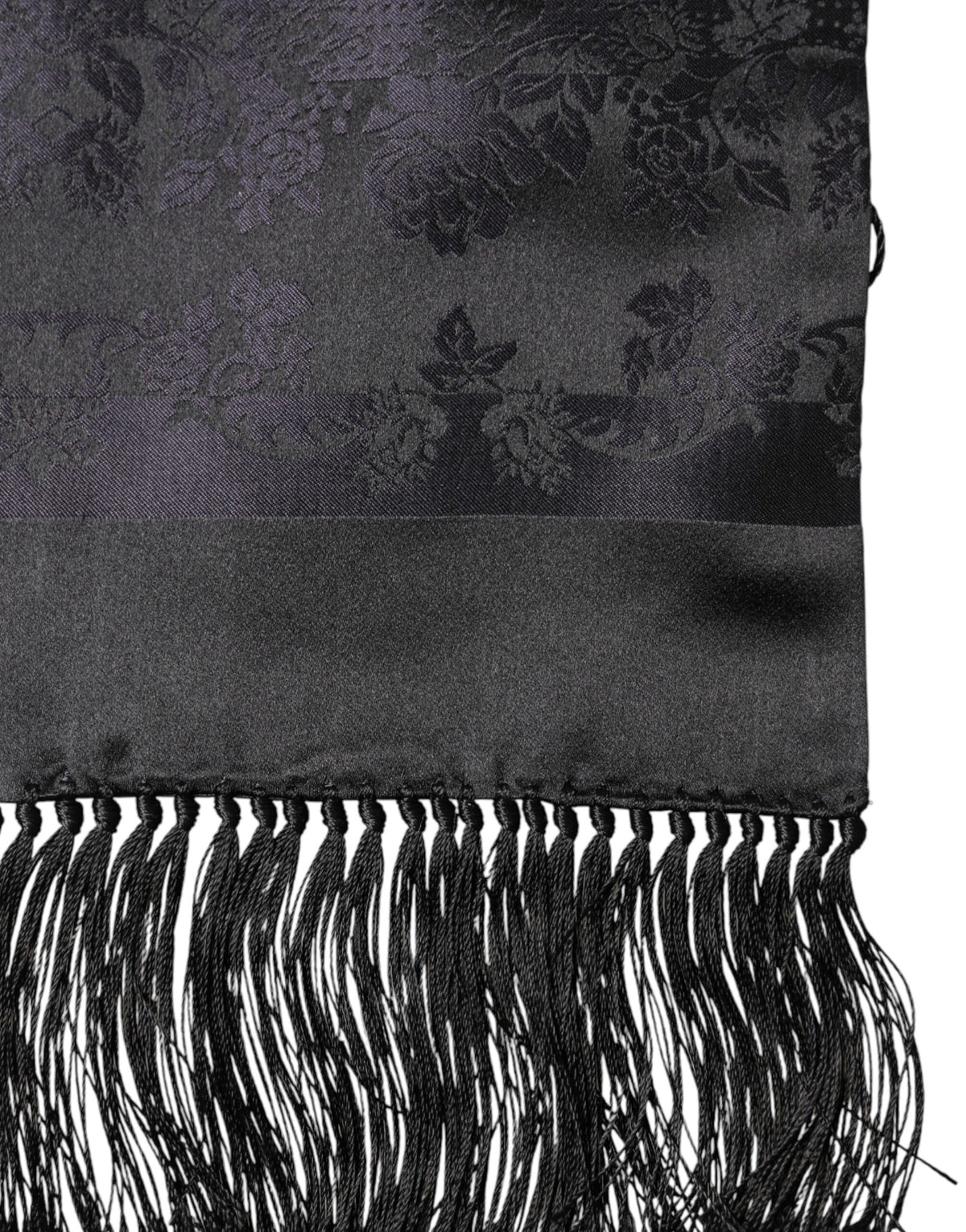 Foulard Dolce &amp; Gabbana en satin de soie noir à franges