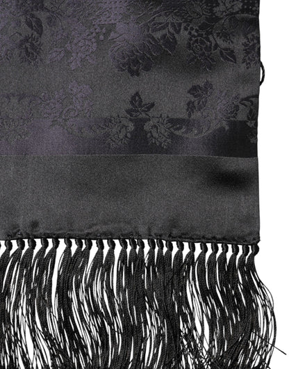 Foulard Dolce &amp; Gabbana en satin de soie noir à franges