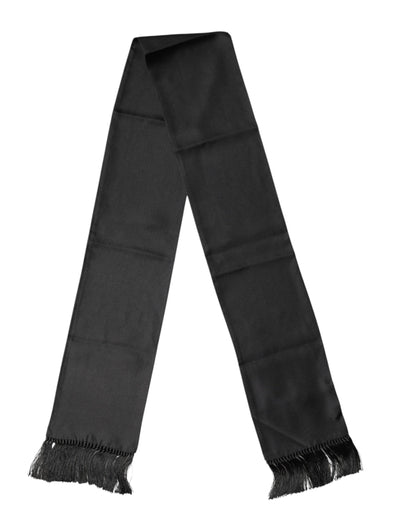 Foulard Dolce &amp; Gabbana en satin de soie noir à franges, 143,5 cm x 15 cm
