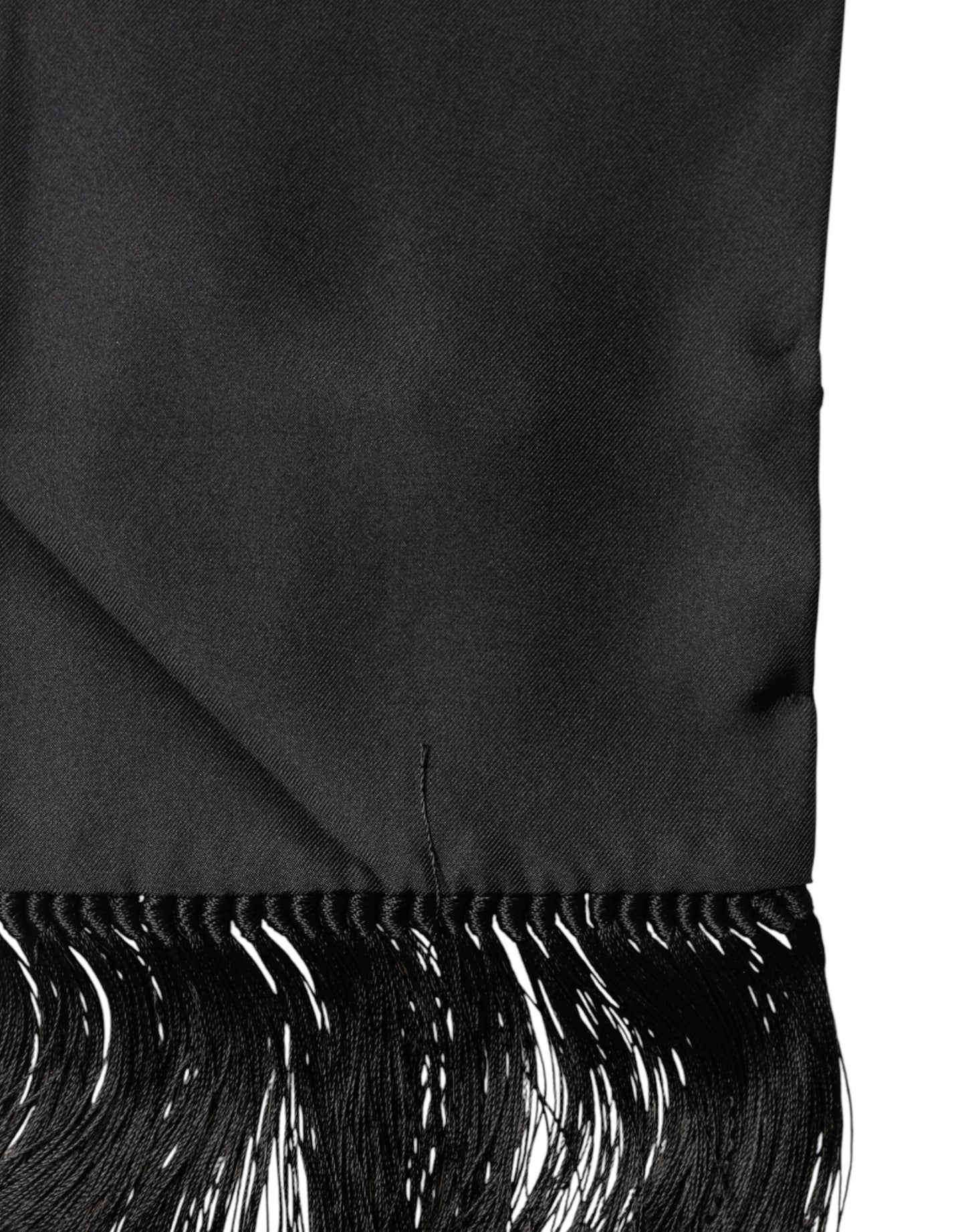 Foulard Dolce &amp; Gabbana en satin de soie noir à franges, 143,5 cm x 15 cm