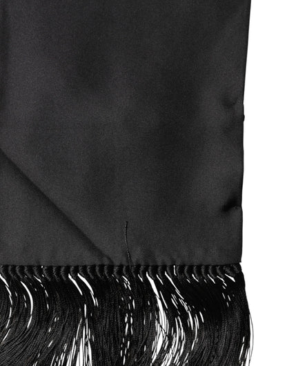 Foulard Dolce &amp; Gabbana en satin de soie noir à franges, 143,5 cm x 15 cm