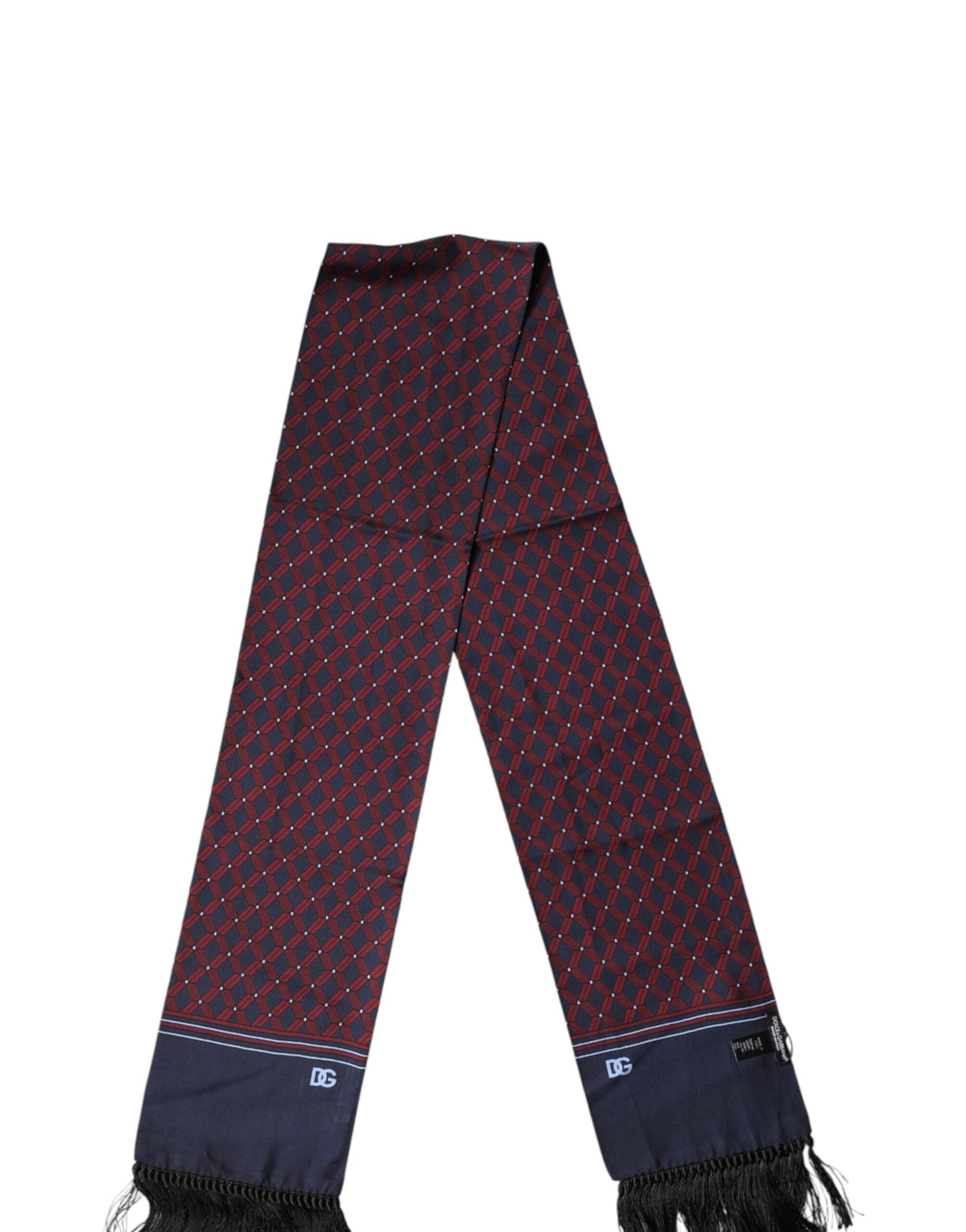 Foulard Dolce &amp; Gabbana à franges bordeaux à motifs, 138 cm x 15 cm