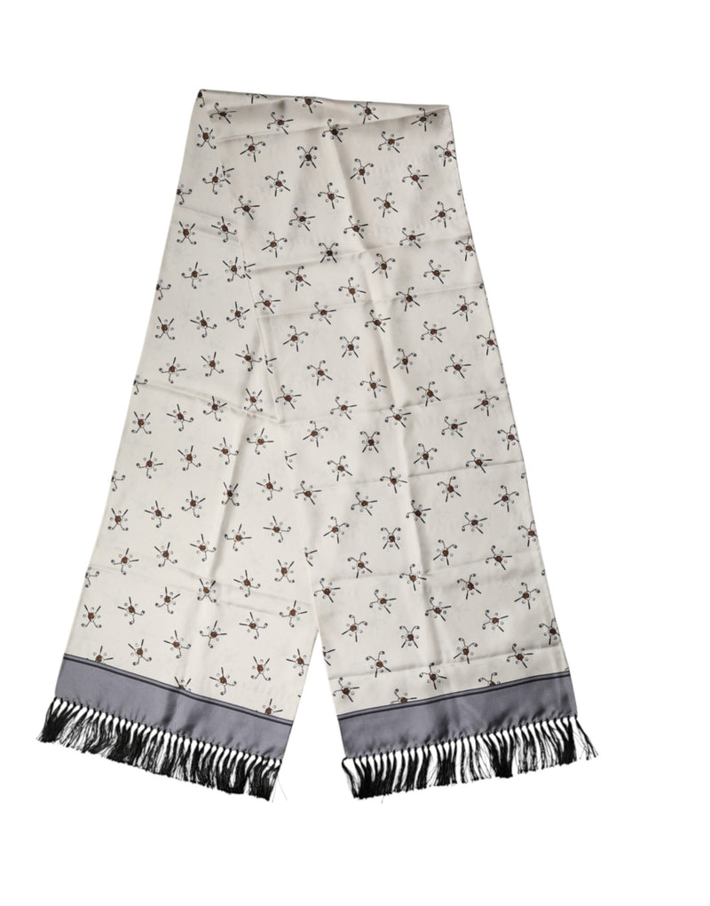 Écharpe Dolce &amp; Gabbana blanche à franges imprimées pour homme, 183 cm x 33 cm
