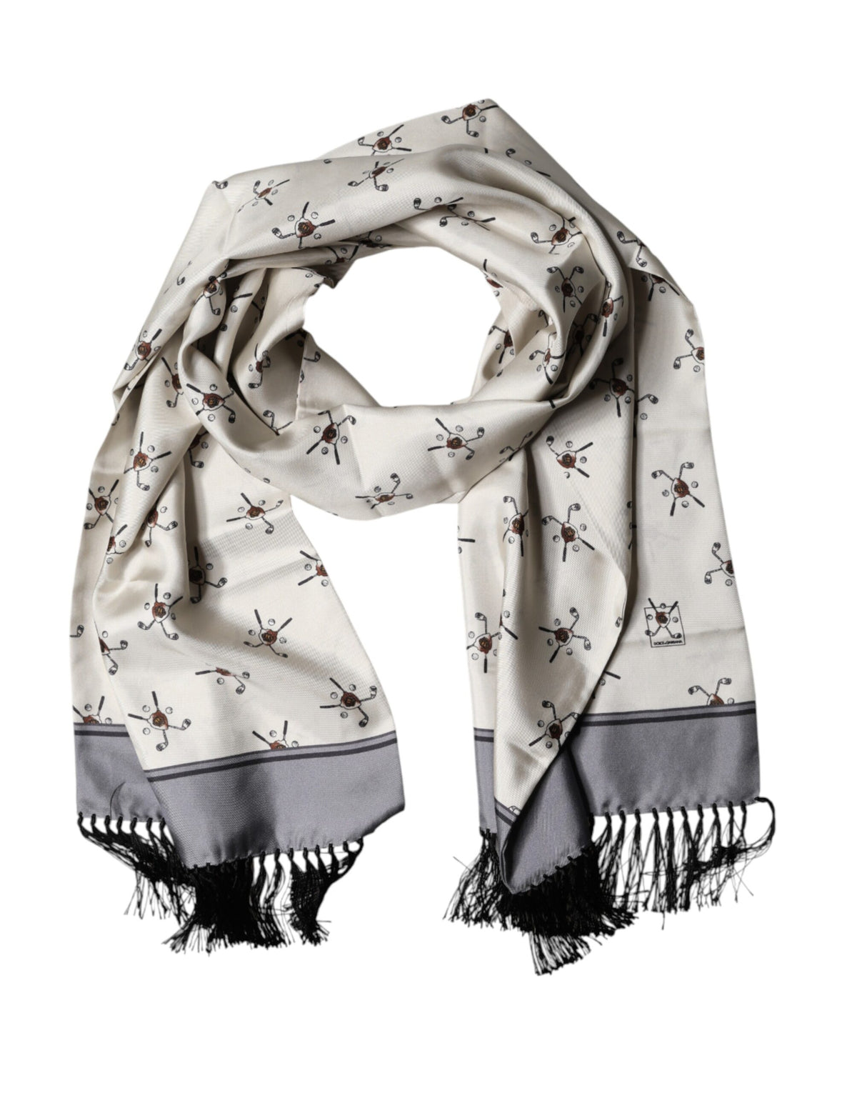 Écharpe Dolce &amp; Gabbana blanche à franges imprimées pour homme, 183 cm x 33 cm