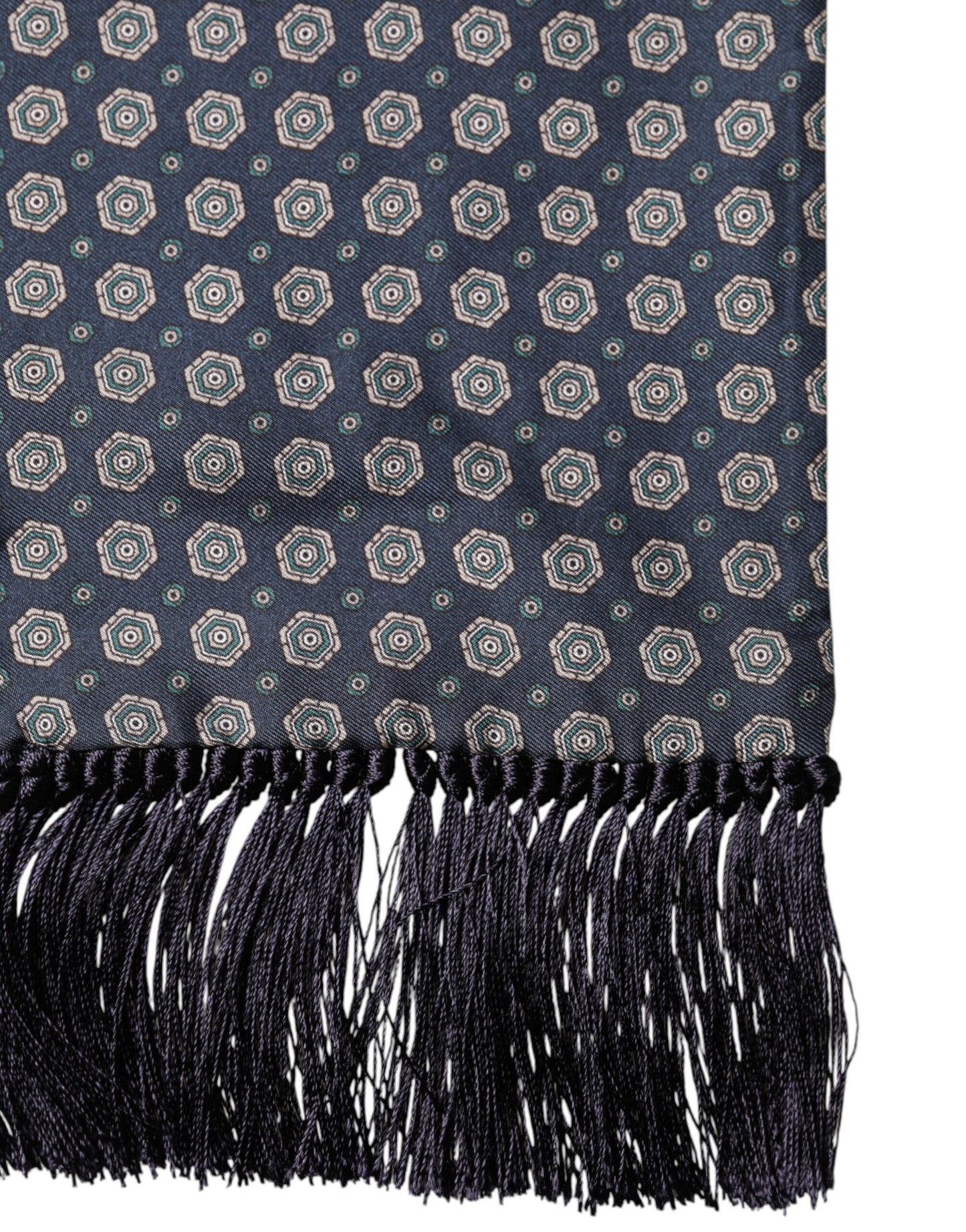 Foulard Dolce &amp; Gabbana en soie bleue à motifs et franges, 138 cm x 15,5 cm