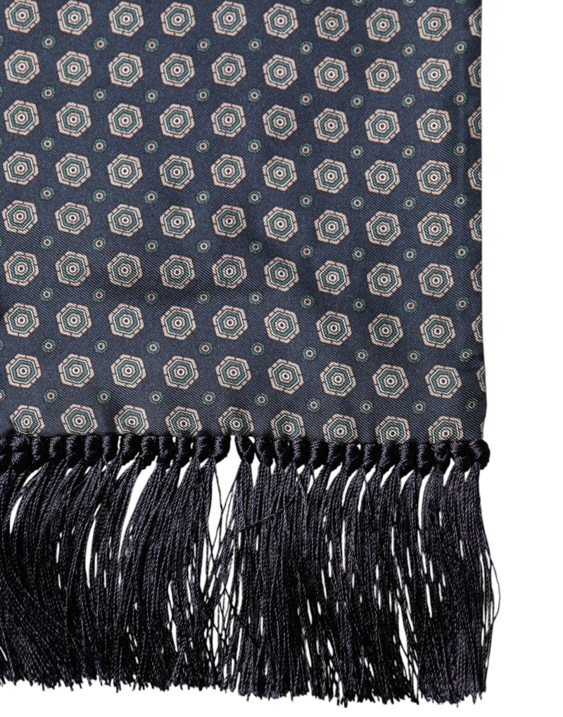 Foulard Dolce &amp; Gabbana en soie bleue à motifs et franges, 138 cm x 15,5 cm