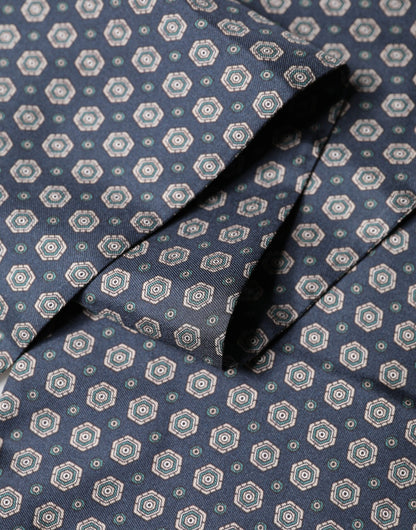 Foulard Dolce &amp; Gabbana en soie bleue à motifs et franges, 138 cm x 15,5 cm