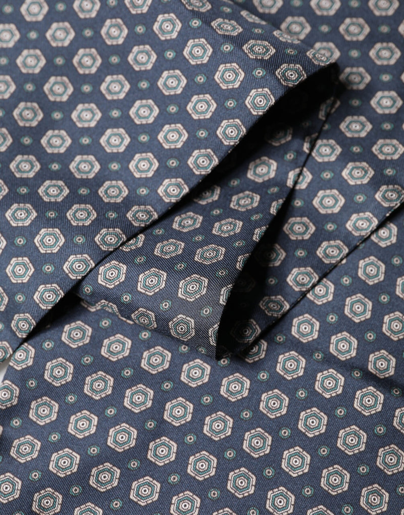 Foulard Dolce &amp; Gabbana en soie bleue à motifs et franges, 138 cm x 15,5 cm