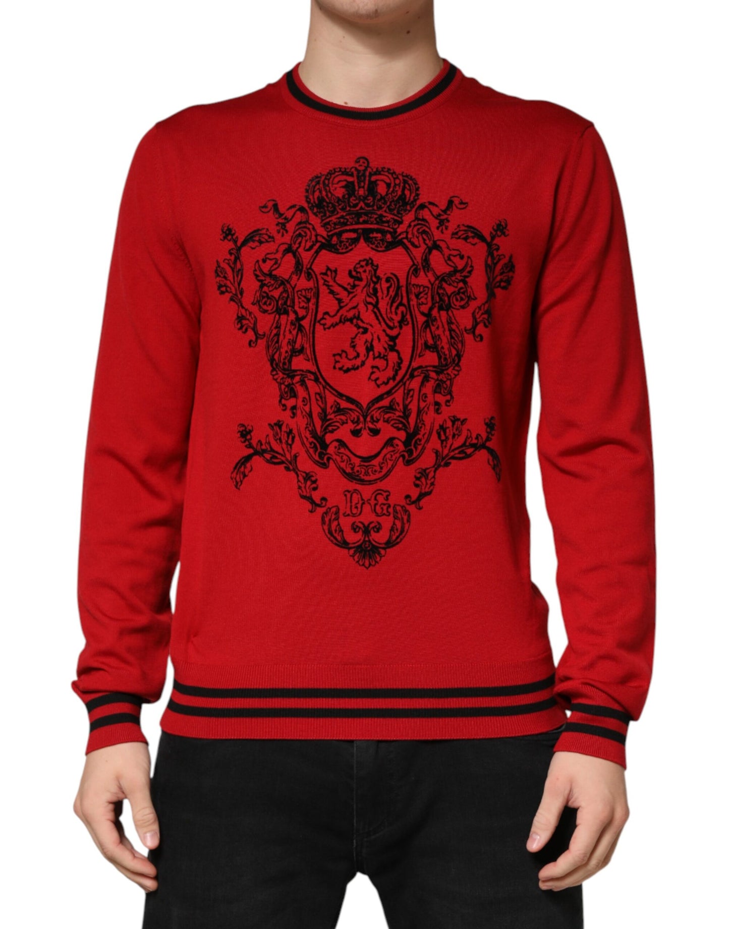 Pull en laine à col rond Dolce &amp; Gabbana avec logo couronne de lion rouge
