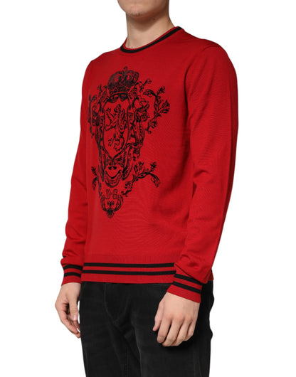 Pull en laine à col rond Dolce &amp; Gabbana avec logo couronne de lion rouge