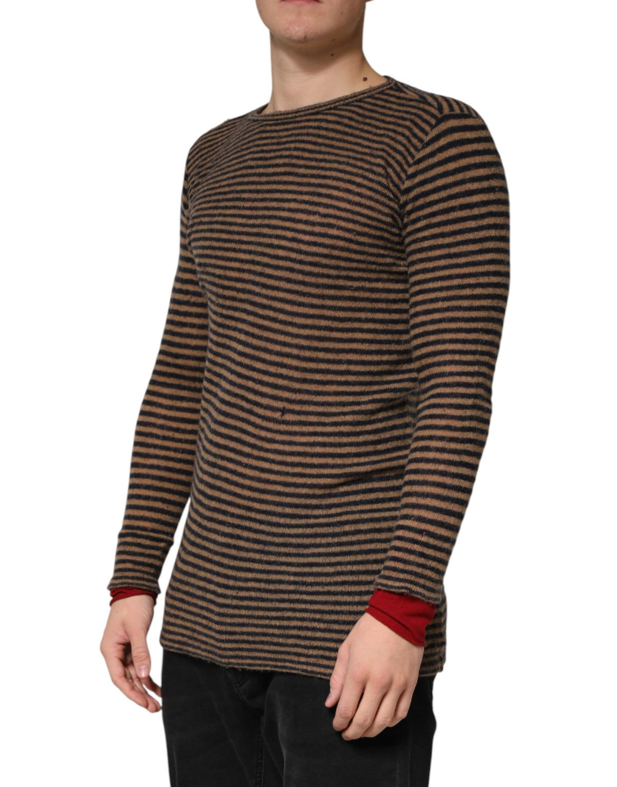 Pull en Laine à Rayures Noires et Brunes Daniele Alessandrini