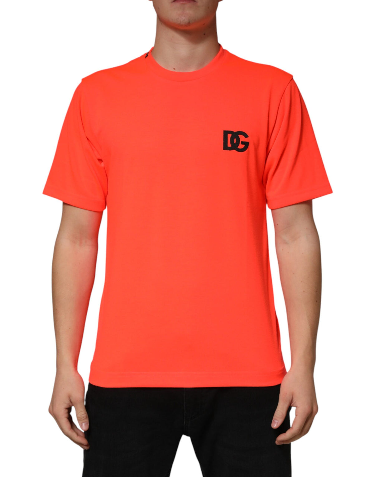 T-shirt homme Dolce &amp; Gabbana orange fluo en polyester à col rond