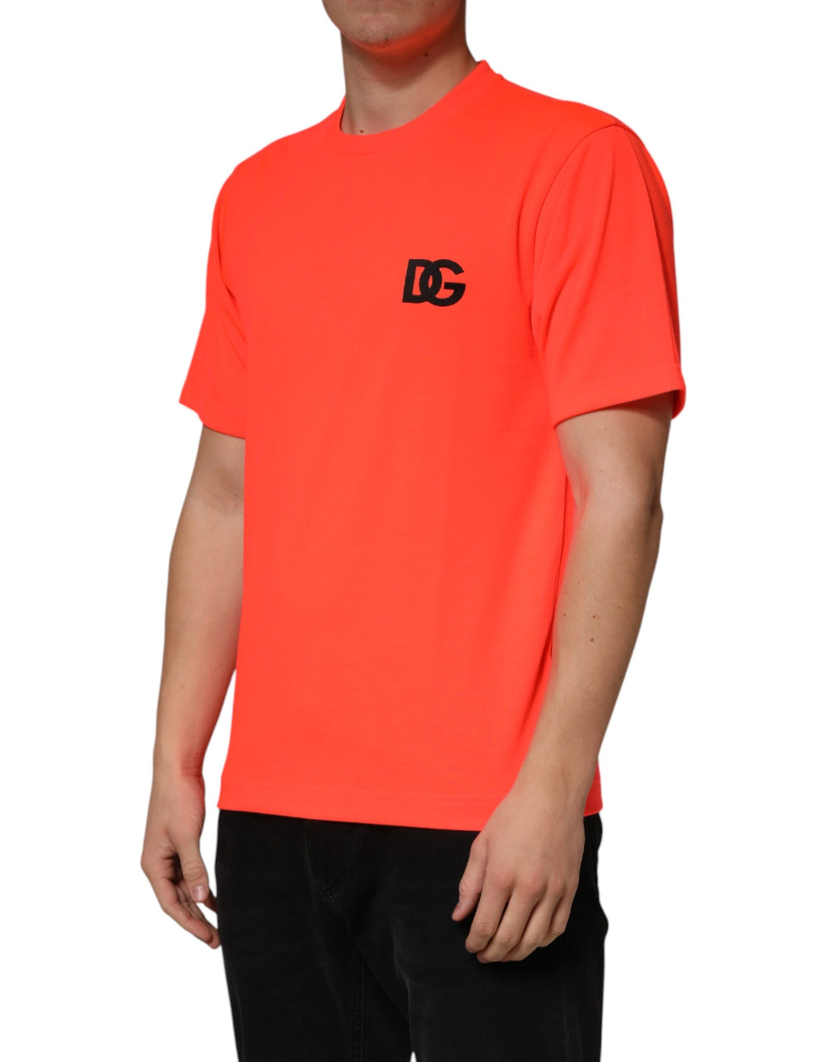 T-shirt homme Dolce &amp; Gabbana orange fluo en polyester à col rond