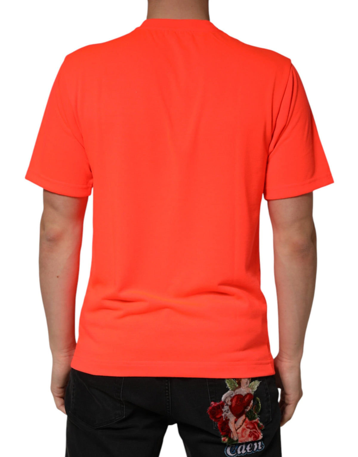T-shirt homme Dolce &amp; Gabbana orange fluo en polyester à col rond