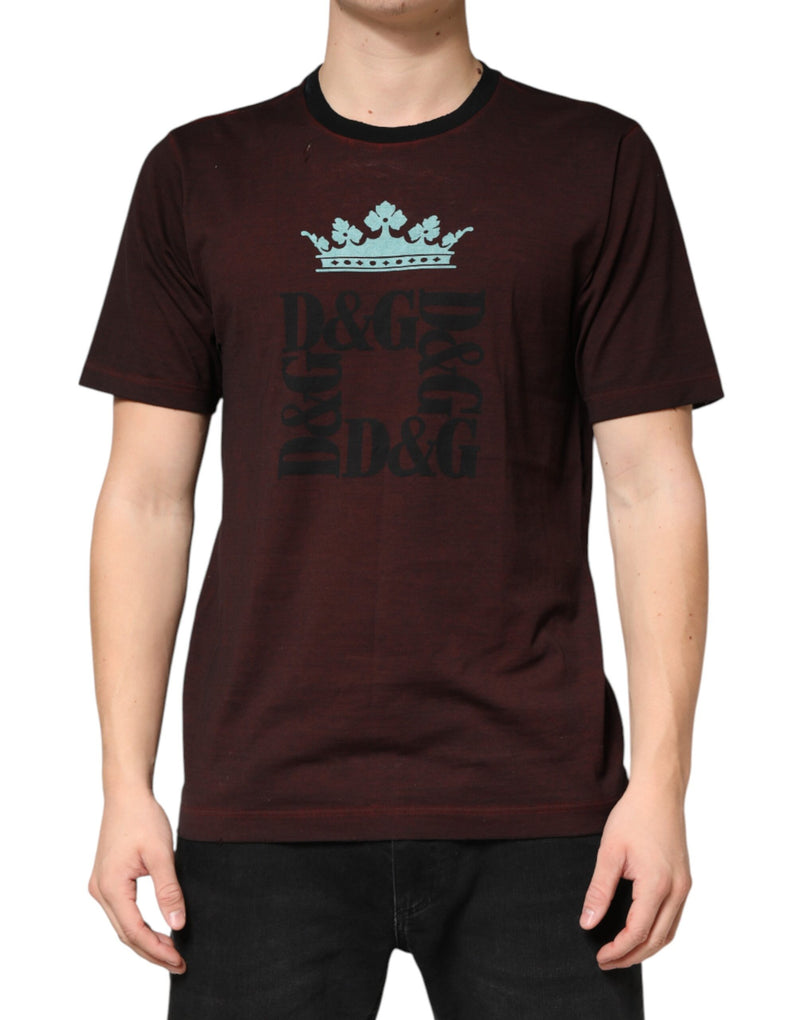 T-shirt homme Dolce &amp; Gabbana bordeaux à col rond en coton DG Crown