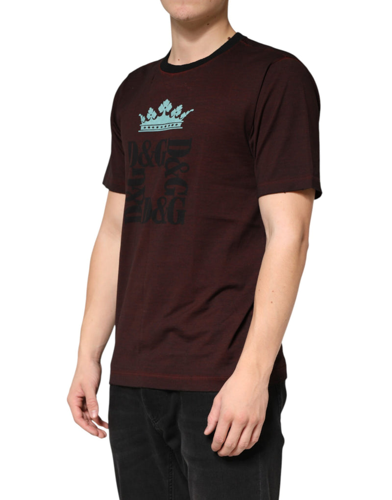 T-shirt homme Dolce &amp; Gabbana bordeaux à col rond en coton DG Crown