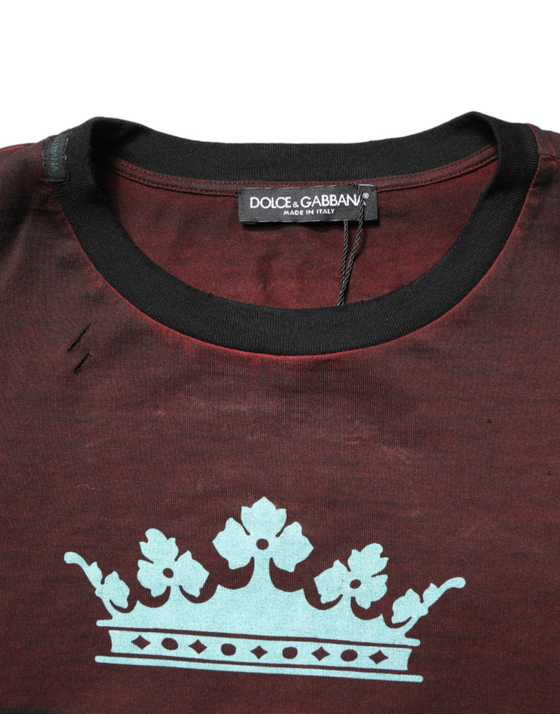 T-shirt homme Dolce &amp; Gabbana bordeaux à col rond en coton DG Crown