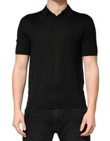 Polo Dolce &amp; Gabbana noir en soie à col et manches courtes