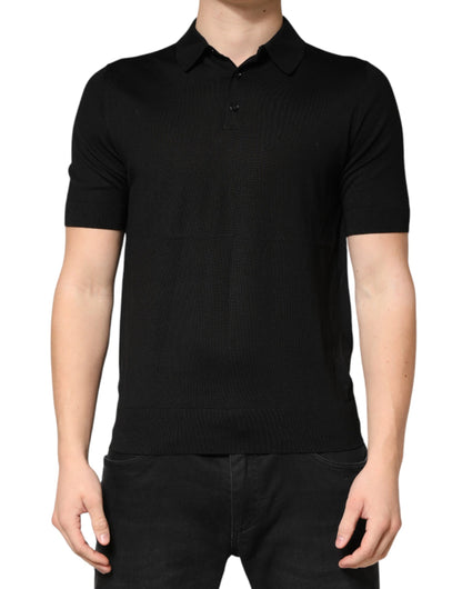 Polo Dolce &amp; Gabbana noir en soie à col et manches courtes