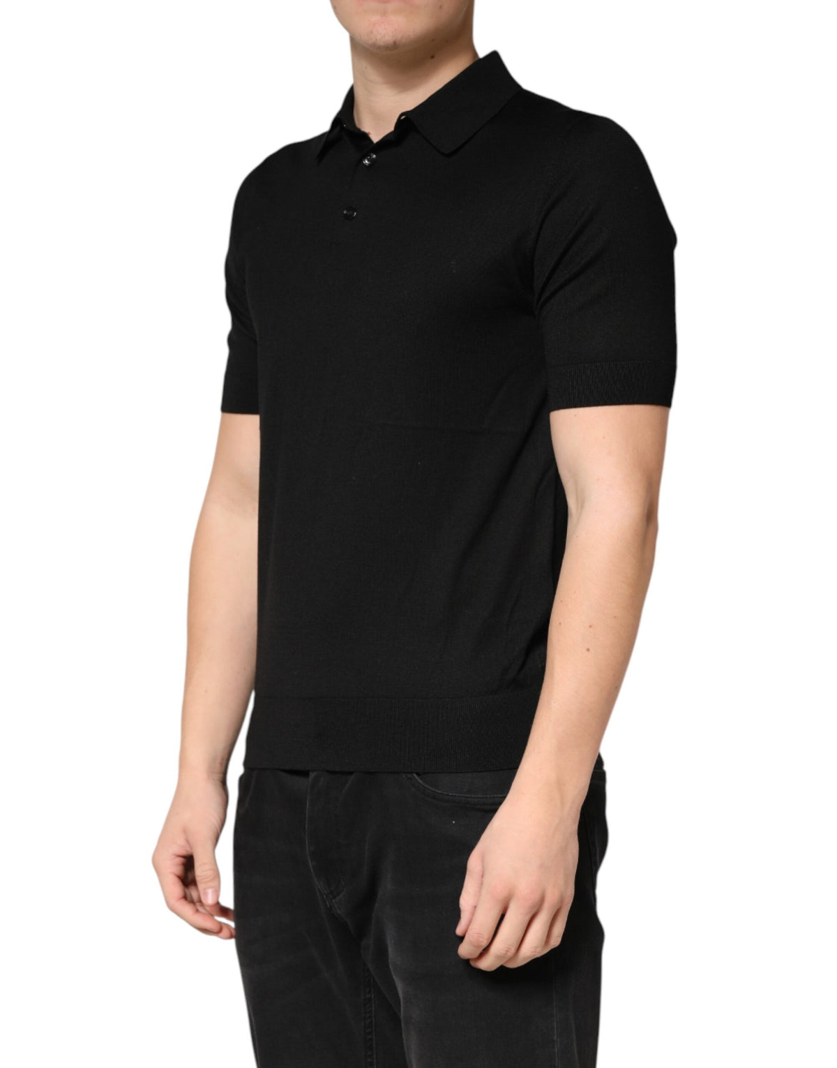 Polo Dolce &amp; Gabbana noir en soie à col et manches courtes