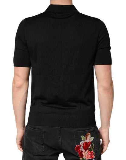 Polo Dolce &amp; Gabbana noir en soie à col et manches courtes