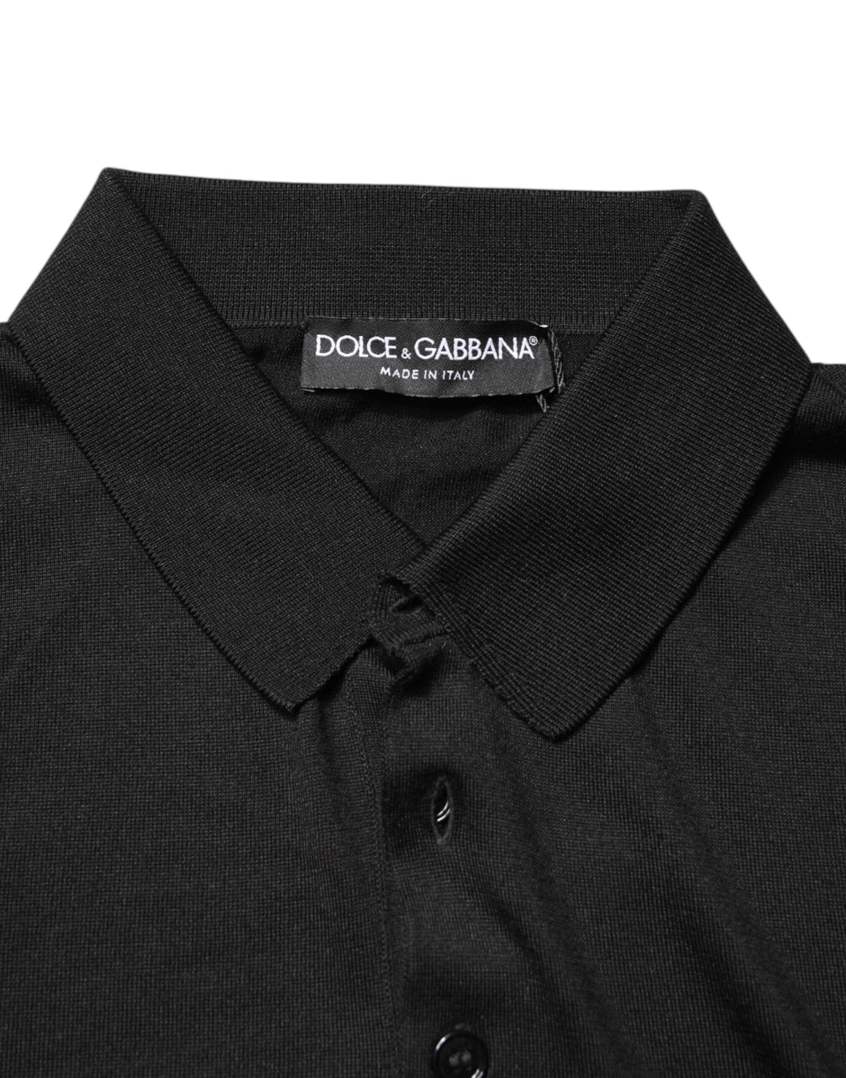 Polo Dolce &amp; Gabbana noir en soie à col et manches courtes