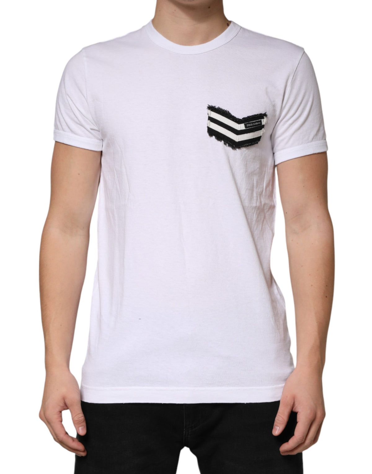 T-shirt Dolce &amp; Gabbana à rayures blanches en coton et col rond