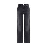 7FOR Black Cotton Straight-Leg Jeans - Luxe Vintage Style