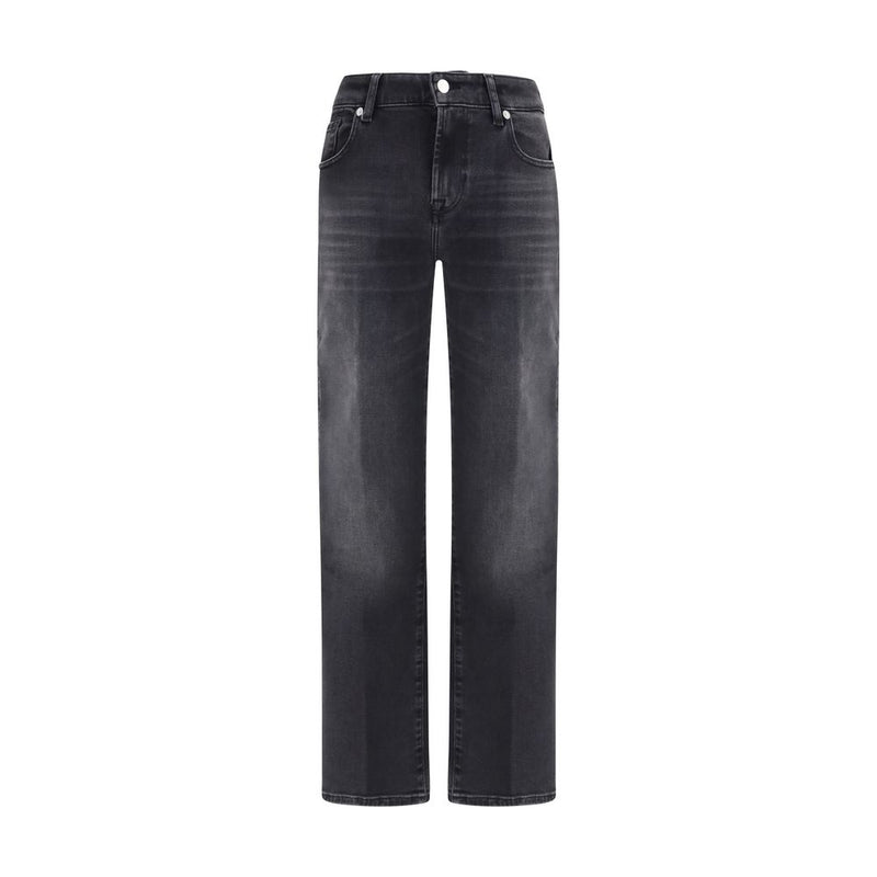 7FOR Black Cotton Straight-Leg Jeans - Luxe Vintage Style