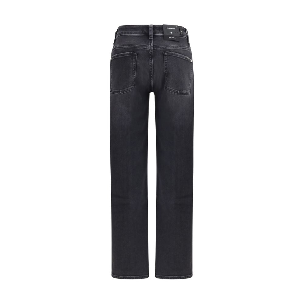 7FOR Black Cotton Straight-Leg Jeans - Luxe Vintage Style