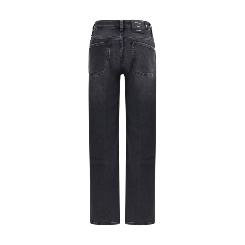 7FOR Black Cotton Straight-Leg Jeans - Luxe Vintage Style