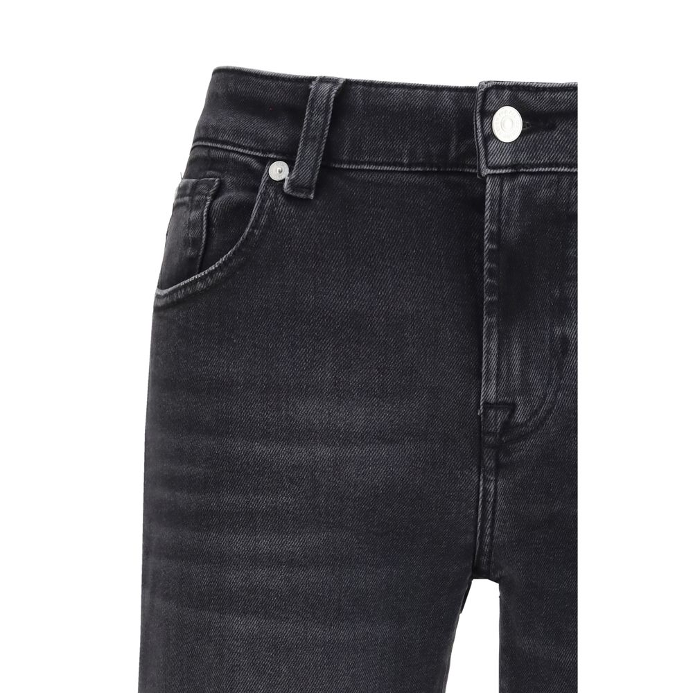 7FOR Black Cotton Straight-Leg Jeans - Luxe Vintage Style