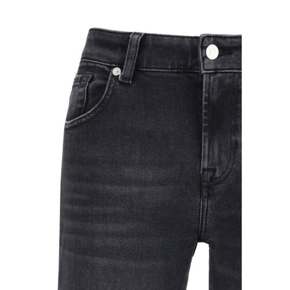 7FOR Black Cotton Straight-Leg Jeans