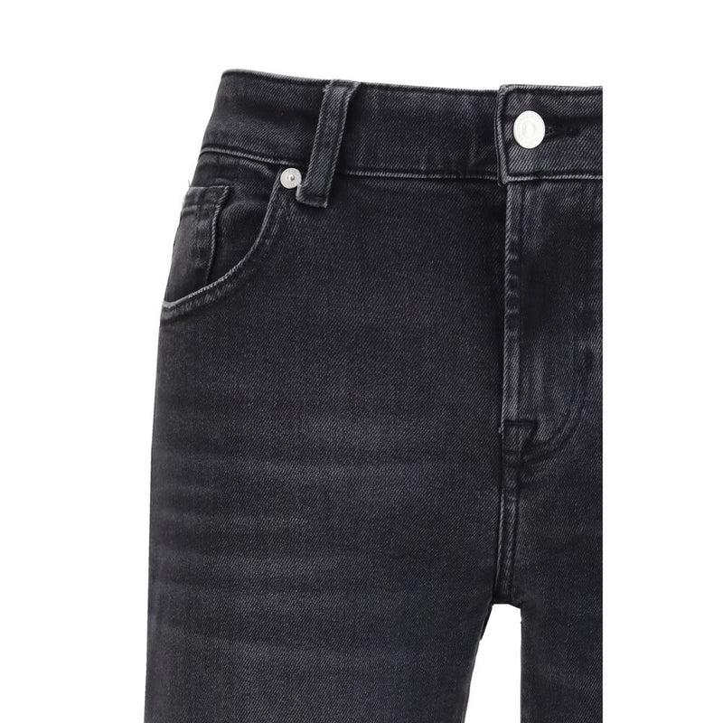 7FOR Black Cotton Straight-Leg Jeans - Luxe Vintage Style