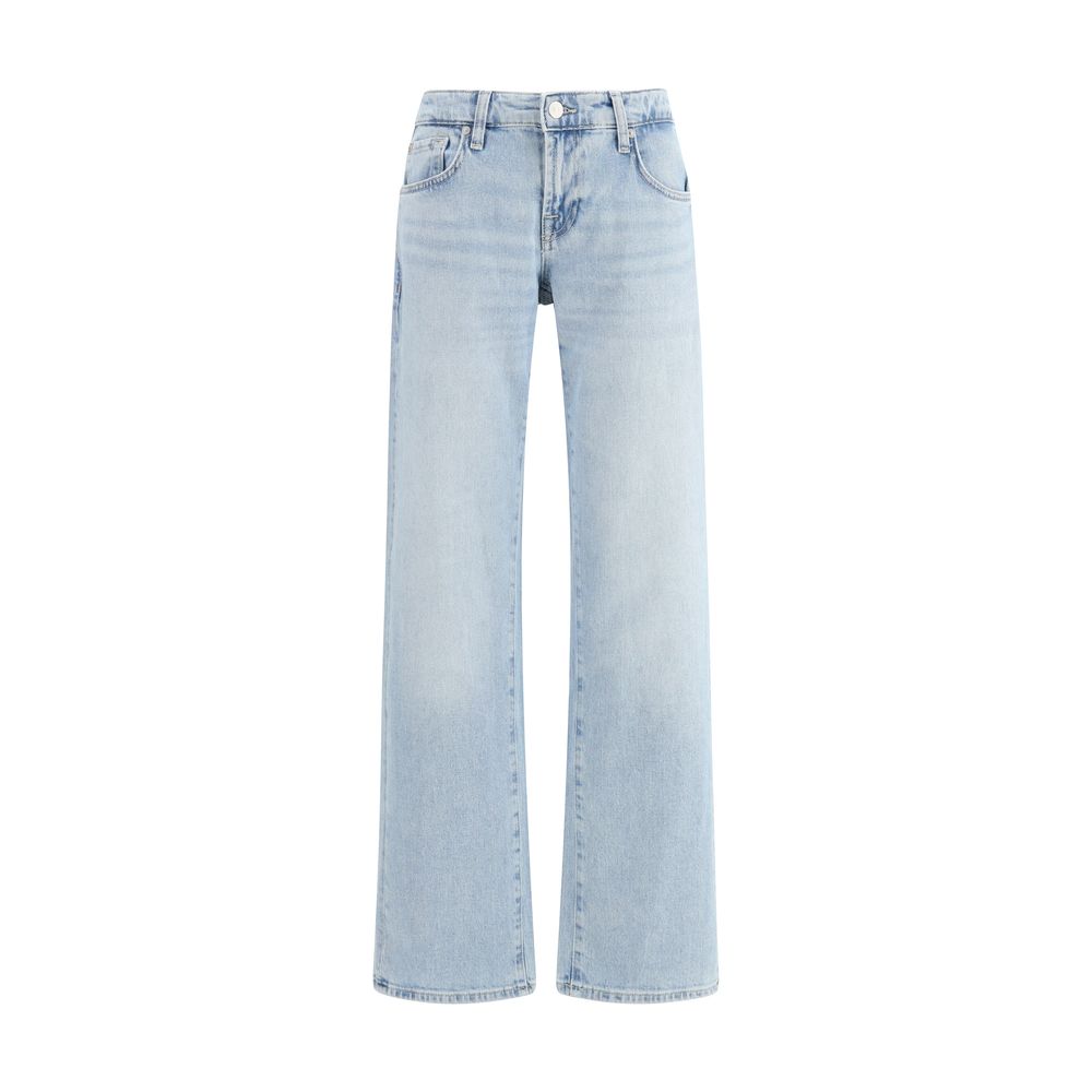 7FOR Light Blue Cotton Straight-Leg Jeans for Women