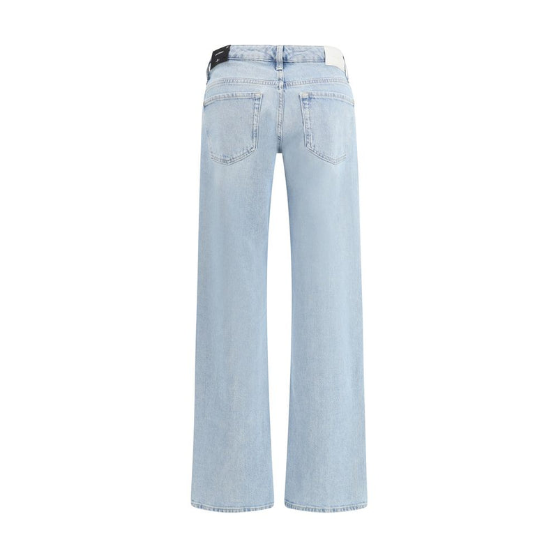 7FOR Light Blue Cotton Straight-Leg Jeans for Women