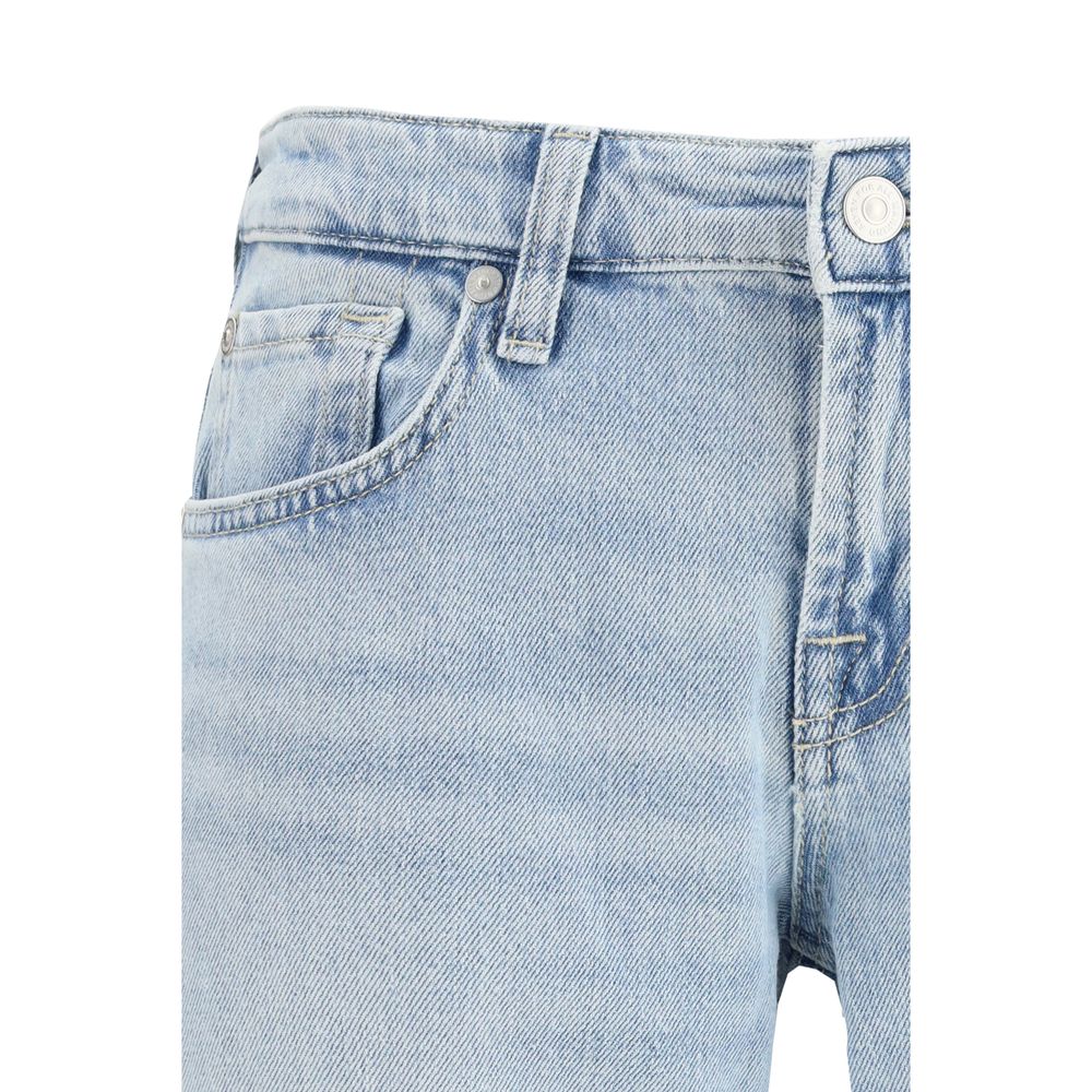 7FOR Light Blue Cotton Straight-Leg Jeans for Women
