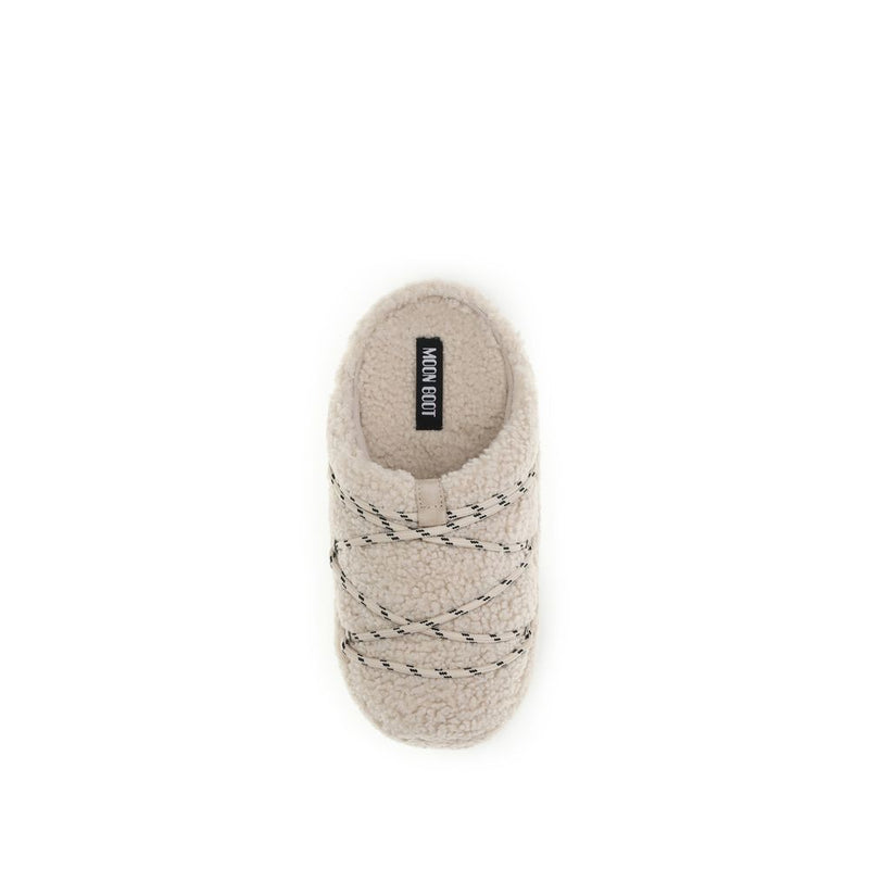 Moon Boot Teddy Slipper Beige Polyamide Flats pour Femmes